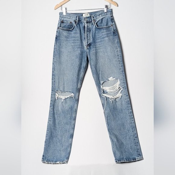 AGOLDE Lana Jean  Backdrop Blue Straight Leg Distressed Jeans 27 Aritzia - Picture 4 of 16